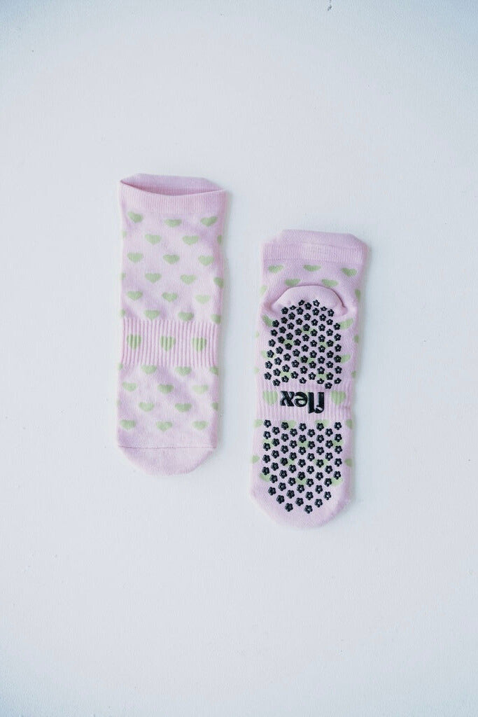 Lovers Ankle Length Grip Sock - Pink/Aqua